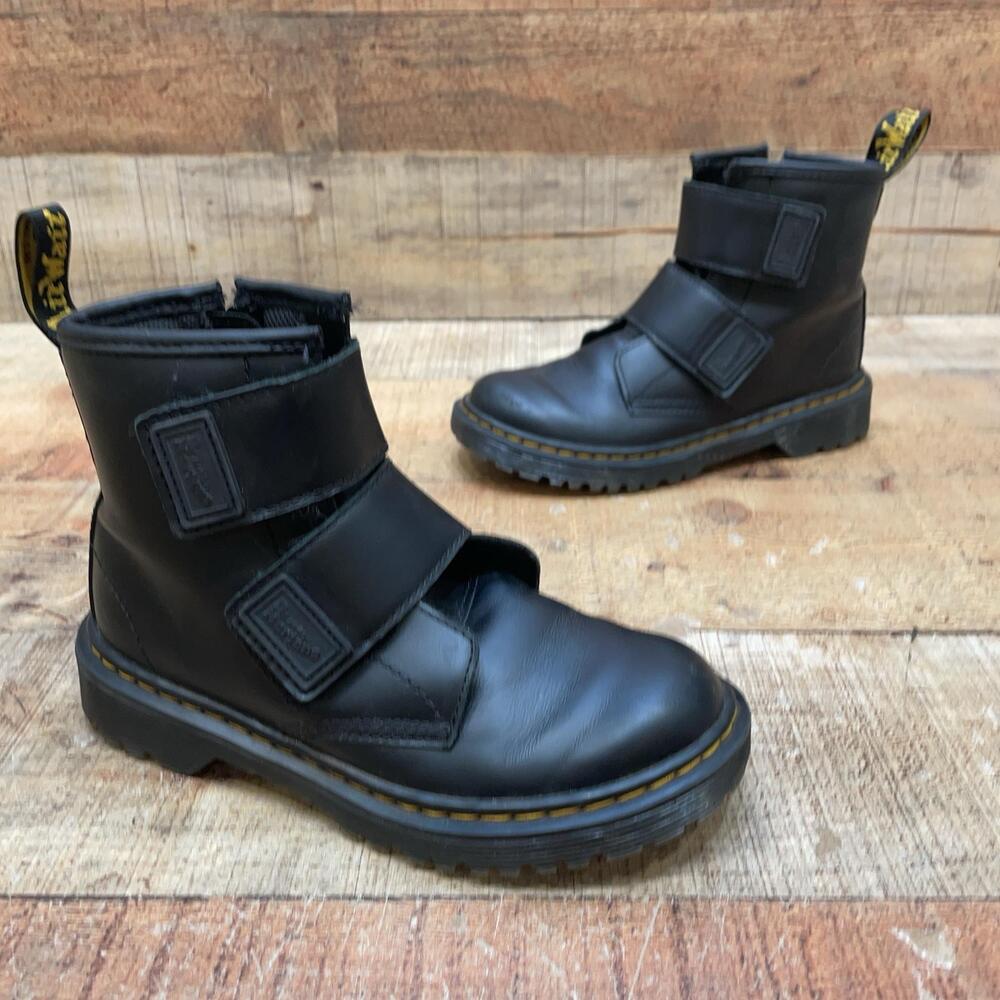 Dr. Martens Boots Kids Size 1 32 Black Leather 1460 Easy On J Ankle Strap Zip